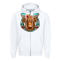 White highland cow serape floral headband horseshoe Zipper Hoodie - Jasminsmagicworld