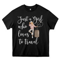 Black just a girl who loves to travel traveling women nomad t shirt Heavy Core Tee - baoMotion