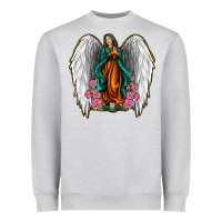 Heather Grey Angel Wing Lady of Guadalupe Heavyweight Sweatshirt - Jasminsmagicworld