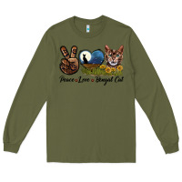 Army Green Peace Love Bengal Cat Head Long Sleeve Tee - LillyAllenDesigns