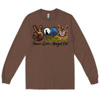 Chestnut Peace Love Bengal Cat Head Long Sleeve Tee - LillyAllenDesigns
