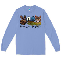 Colony Blue Peace Love Bengal Cat Head Long Sleeve Tee - LillyAllenDesigns