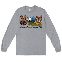 Heather Grey Peace Love Bengal Cat Head Long Sleeve Tee - LillyAllenDesigns