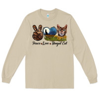 Mushroom Peace Love Bengal Cat Head Long Sleeve Tee - LillyAllenDesigns