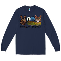 Navy Peace Love Bengal Cat Head Long Sleeve Tee - LillyAllenDesigns
