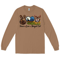 Toasted Coconut Peace Love Bengal Cat Head Long Sleeve Tee - LillyAllenDesigns