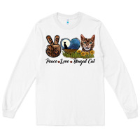 White Peace Love Bengal Cat Head Long Sleeve Tee - LillyAllenDesigns