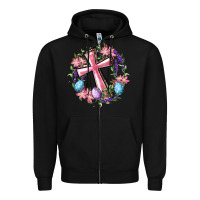 Black Cross With Floral Wreath And Easter Eggs Zipper Hoodie - RanaPortraitStore
