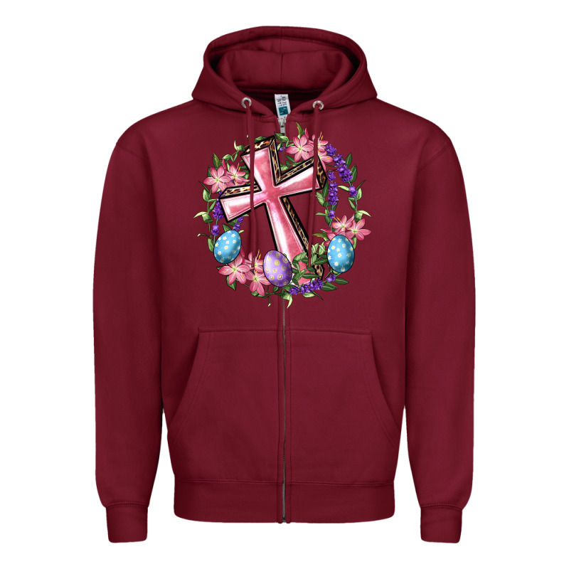 Cross With Floral Wreath And Easter Eggs Zipper Hoodie by RanaPortraitStore | Teevron
