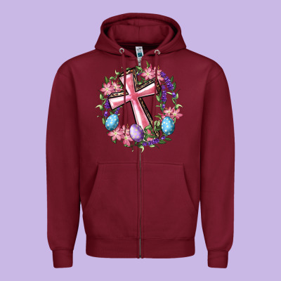 Cross With Floral Wreath And Easter Eggs Zipper Hoodie Designed By Ranaportraitstore