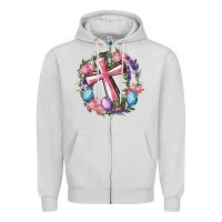 Dove Grey Cross With Floral Wreath And Easter Eggs Zipper Hoodie - RanaPortraitStore
