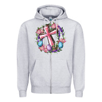 Heather Grey Cross With Floral Wreath And Easter Eggs Zipper Hoodie - RanaPortraitStore