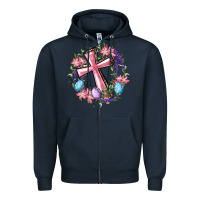 Navy Cross With Floral Wreath And Easter Eggs Zipper Hoodie - RanaPortraitStore