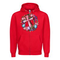 Red Cross With Floral Wreath And Easter Eggs Zipper Hoodie - RanaPortraitStore