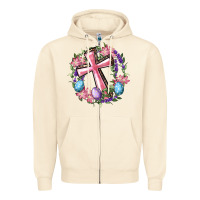 Sandshell Cross With Floral Wreath And Easter Eggs Zipper Hoodie - RanaPortraitStore