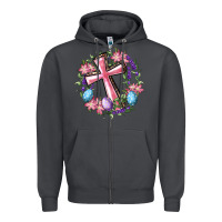 Smoke Cross With Floral Wreath And Easter Eggs Zipper Hoodie - RanaPortraitStore
