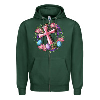 Sports Green Cross With Floral Wreath And Easter Eggs Zipper Hoodie - RanaPortraitStore