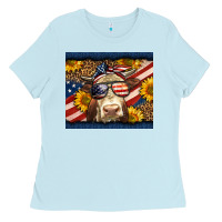 Baby Blue Western 4th Of July Cow Ladies Tee - LillyAllenDesigns