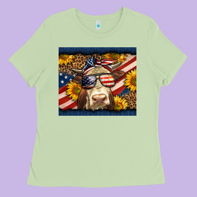 Western 4th Of July Cow Ladies Tee Designed By Lillyallendesigns