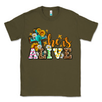 Army Green Easter Day He is alive with cross Classic Tee - OliviaCreatesArt