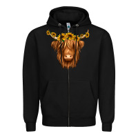Black sunflower headband highland cow Zipper Hoodie - Jasminsmagicworld