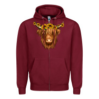 Burgundy sunflower headband highland cow Zipper Hoodie - Jasminsmagicworld