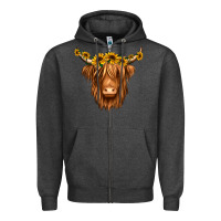 Charcoal Heather sunflower headband highland cow Zipper Hoodie - Jasminsmagicworld