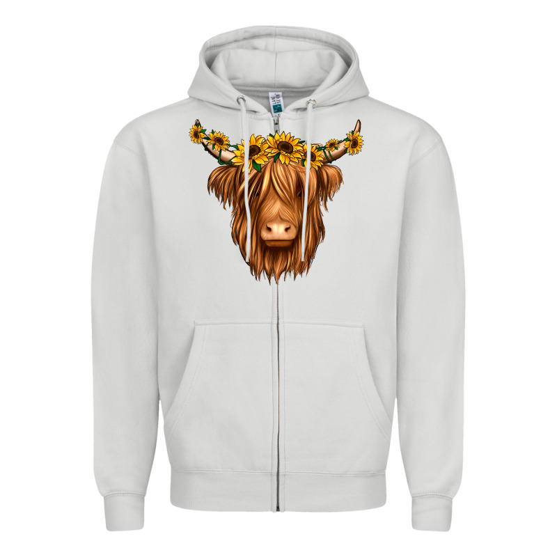 Sunflower Headband Highland Cow Zipper Hoodie by Jasminsmagicworld | Teevron
