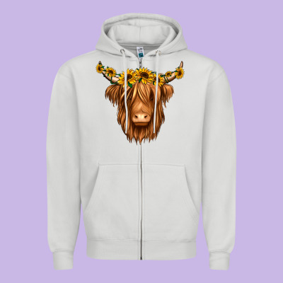 Sunflower Headband Highland Cow Zipper Hoodie Designed By Jasminsmagicworld