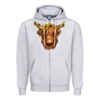 Heather Grey sunflower headband highland cow Zipper Hoodie - Jasminsmagicworld