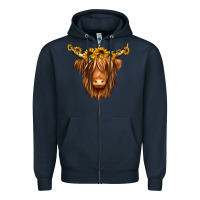 Navy sunflower headband highland cow Zipper Hoodie - Jasminsmagicworld