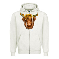 Oatmeal Heather sunflower headband highland cow Zipper Hoodie - Jasminsmagicworld