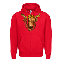 Red sunflower headband highland cow Zipper Hoodie - Jasminsmagicworld