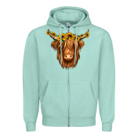 Seafoam sunflower headband highland cow Zipper Hoodie - Jasminsmagicworld