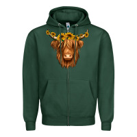 Sports Green sunflower headband highland cow Zipper Hoodie - Jasminsmagicworld