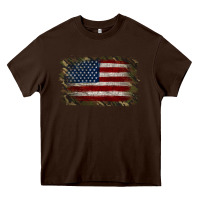 Chocolate Brown Camouflage Usa Flag Background Heavy Core Tee - Jasminsmagicworld