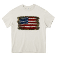 Cream Camouflage Usa Flag Background Heavy Core Tee - Jasminsmagicworld