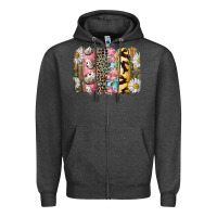 Charcoal Heather Easter Brushstroke With Quail Eggs Daisy And Bunny Zipper Hoodie - RanaPortraitStore