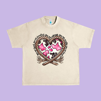 Western Cowhide Heart Urban Heavy Tee Designed By Cowhidedigitalart