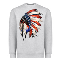 Heather Grey 4th of July Indian Headdress Gypsy Spirit Skull Heavyweight Sweatshirt - Jasminsmagicworld