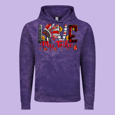 Red Black Grey White Love My Tribe Indian Headdres Vintage Hoodie Designed By Artiststas