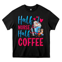 Black Half Nurse Half Coffee Heavy Core Tee - FaDigitalArtStudio