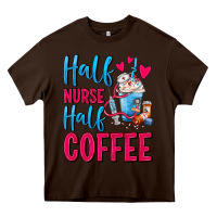 Chocolate Brown Half Nurse Half Coffee Heavy Core Tee - FaDigitalArtStudio