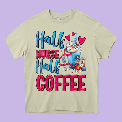Half Nurse Half Coffee Heavy Core Tee Designed By Fadigitalartstudio