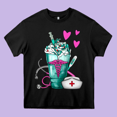 Nurse Frappe Heavy Core Tee Designed By Fadigitalartstudio