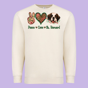 Peace Love St. Bernard Premium Sweatshirt Designed By Jasminsmagicworld