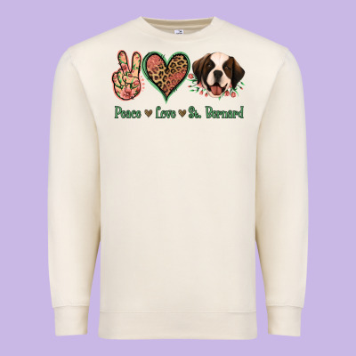 Peace Love St. Bernard Premium Sweatshirt Designed By Jasminsmagicworld