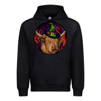 Black halloween highland cow round Urban Hoodie - RanaPortraitStore