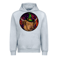 Heather Grey halloween highland cow round Urban Hoodie - RanaPortraitStore