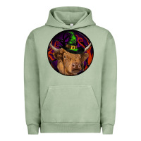 Pigment Oil Green halloween highland cow round Urban Hoodie - RanaPortraitStore